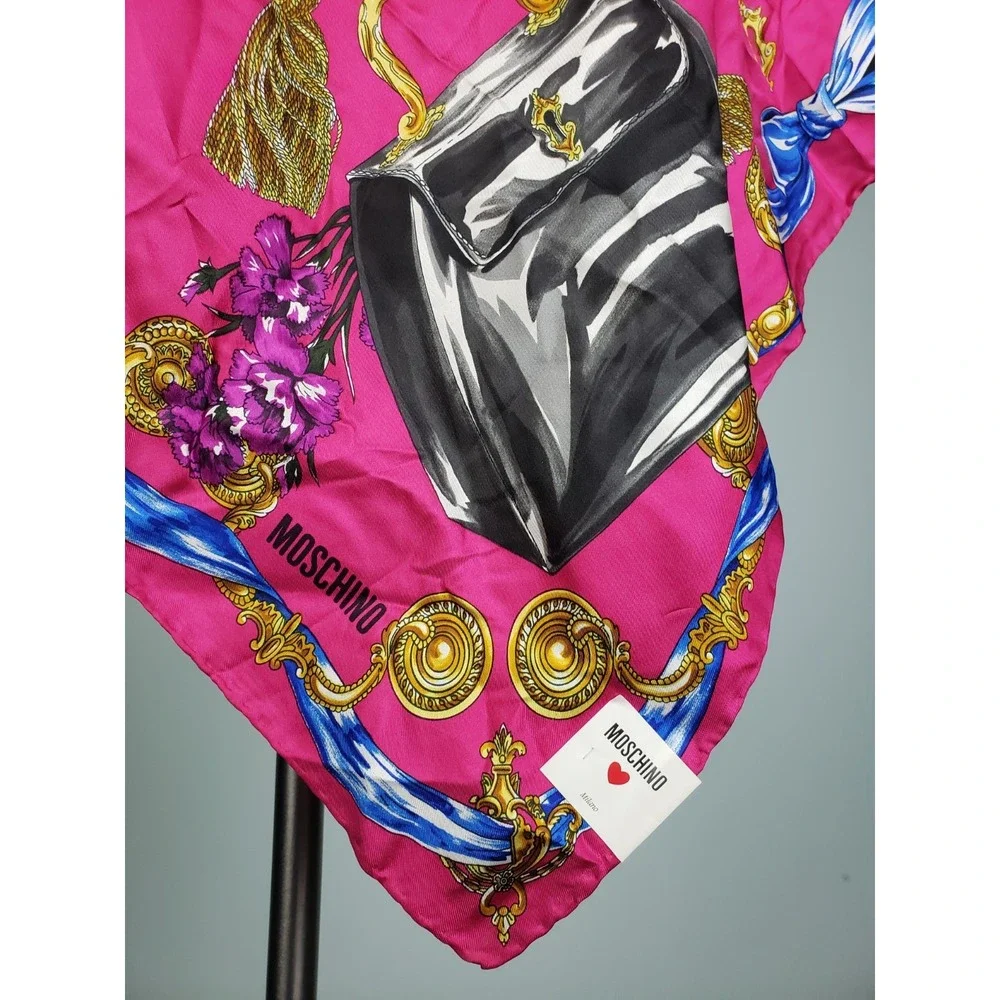 NWT Moschino Loves Chippendale‎ Too 100% Silk Scarf Hot Pink Eccentric Luxury
